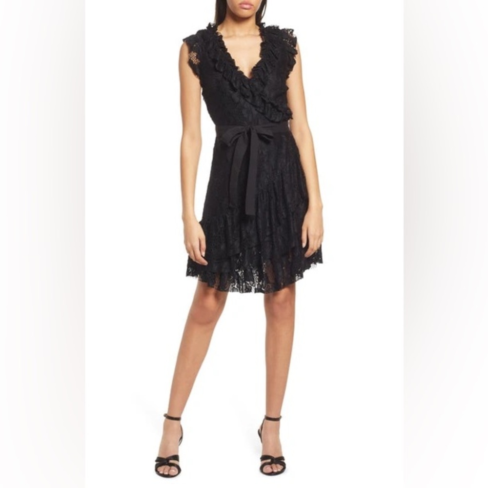 Chelsea28 Black Lace Dress with Ruffles - XS